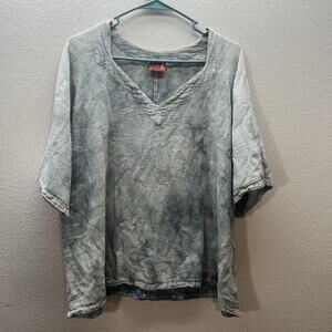 Oh My Gauze Top Sz 2 L/XL Top Cotton Lagenlook Tie Dye Coastal Beach V Neck